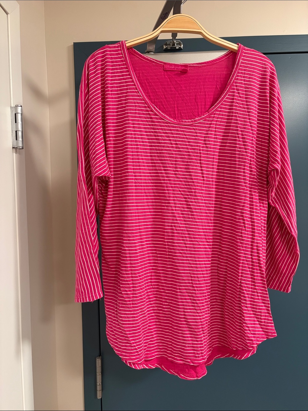 Frankie Morello Hot Pink & White Striped Long Sleeve Scoop Top